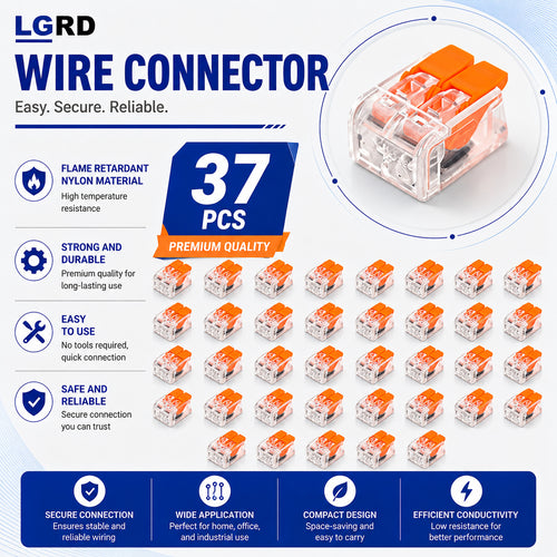 LGRD Flame Retardant Nylon Wire Connectors, 17PCS & 37PCS 2/3 Pole, Strong Durable Easy to Use Safe Reliable Quick Connect Lever Splicing Terminals