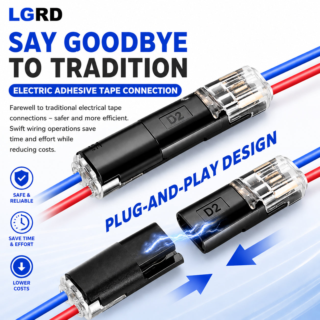 LGRD D2 Quick Connect Terminals, Dual Package Sizes for Batch Purchasing, Suitable for Long-Term Home Renovation Orders, Outdoor Landscape Engineering and Indoor Lamp Layout Construction Work