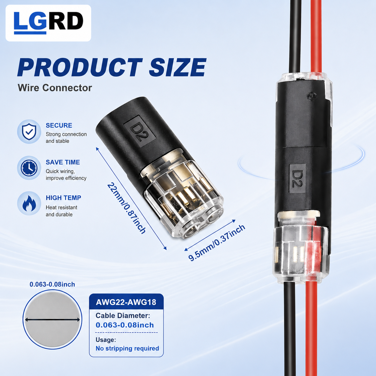 LGRD D2 Quick Connect Terminals, Dual Package Sizes for Batch Purchasing, Suitable for Long-Term Home Renovation Orders, Outdoor Landscape Engineering and Indoor Lamp Layout Construction Work