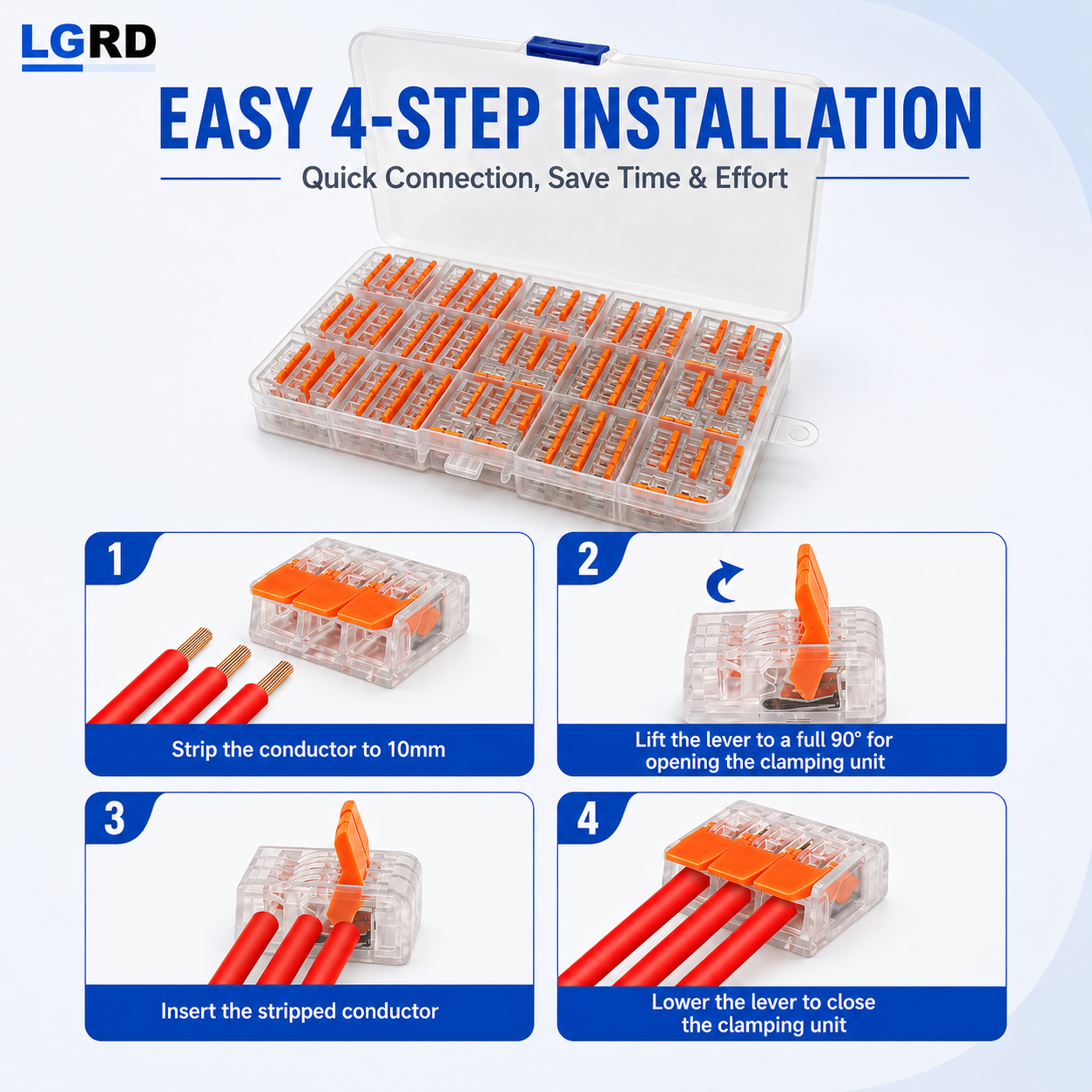 LGRD 57PCS Corrosion Resistant Lever Wire Connectors, 2/3/4/5 Pole Durable Splicing Terminals with Storage Case