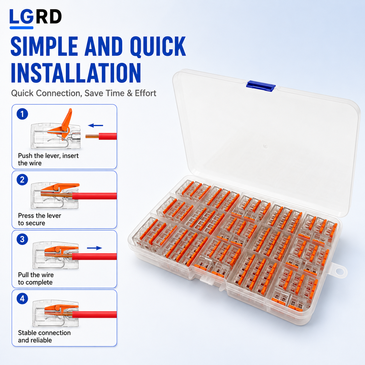 LGRD 57PCS Corrosion Resistant Lever Wire Connectors, 2/3/4/5 Pole Durable Splicing Terminals with Storage Case