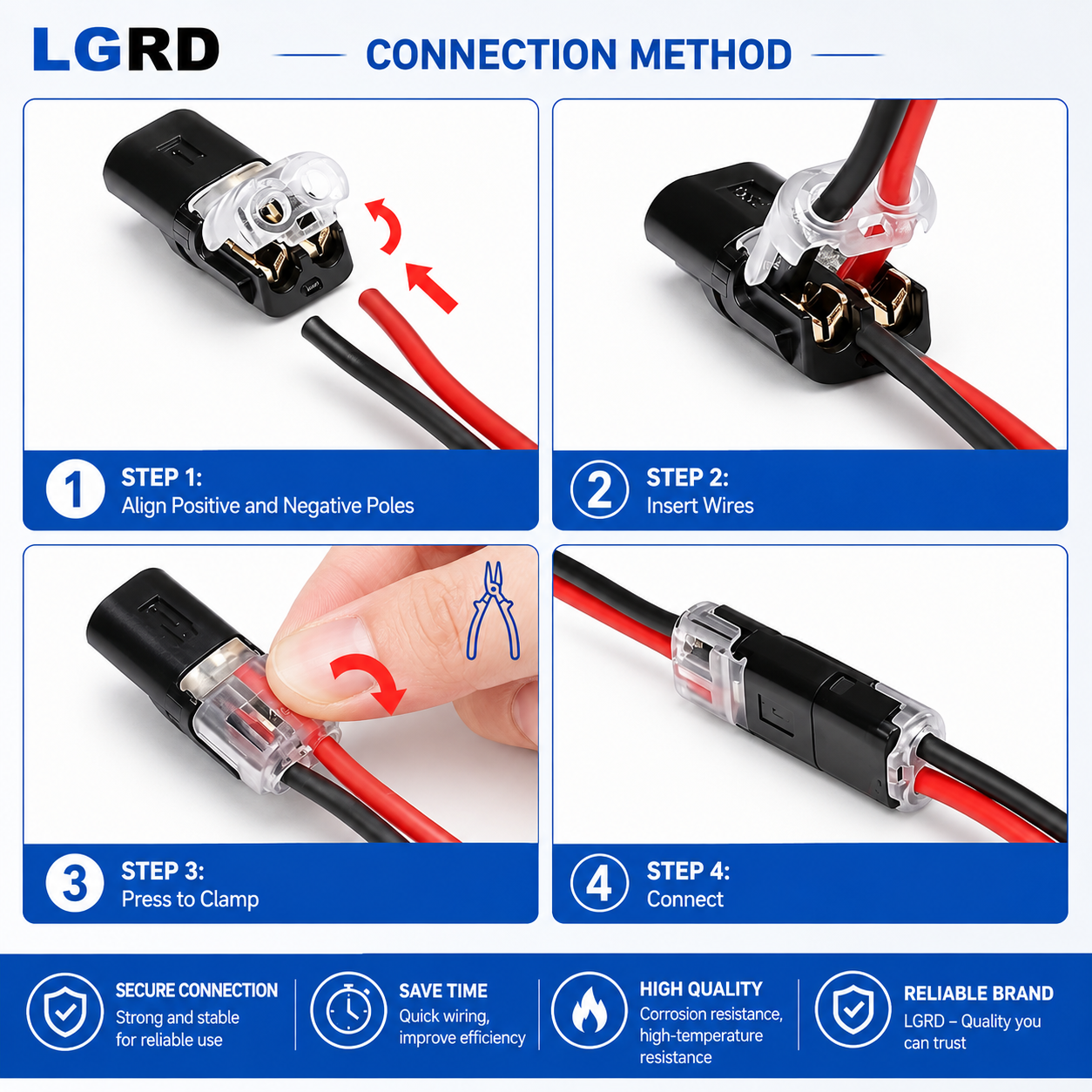 LGRD D2 Quick Connect Terminals, Dual Package Sizes for Batch Purchasing, Suitable for Long-Term Home Renovation Orders, Outdoor Landscape Engineering and Indoor Lamp Layout Construction Work
