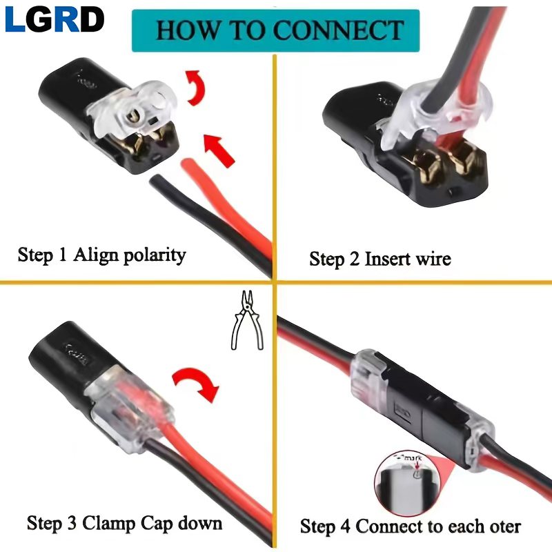 LGRD Plug-In Low Voltage Wire Connectors, No Wire Stripping 2-Wire Quick Disconnect Electrical Connectors for 16-18 AWG, Fast And Secure Connection for Automotive, LED Lights