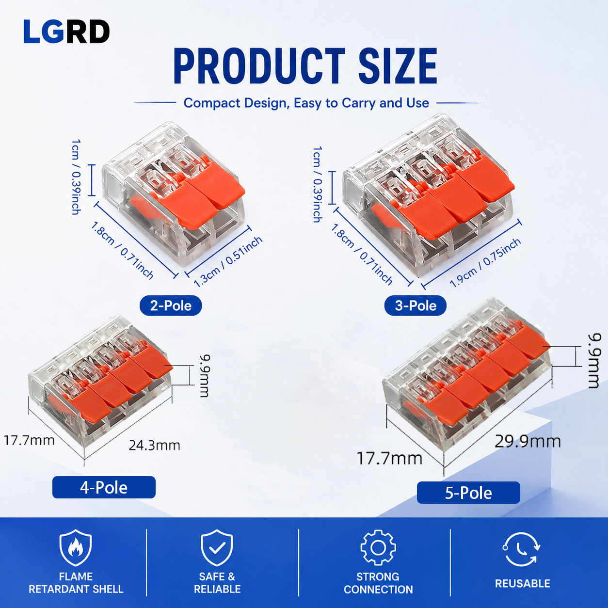LGRD 57PCS Corrosion Resistant Lever Wire Connectors, 2/3/4/5 Pole Durable Splicing Terminals with Storage Case